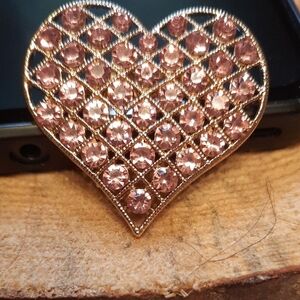 Sparkling Heart Brooch with Pink Gems